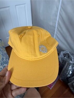 Denim Tears University Yellow Baseball Cap with Crystal Heart Accent